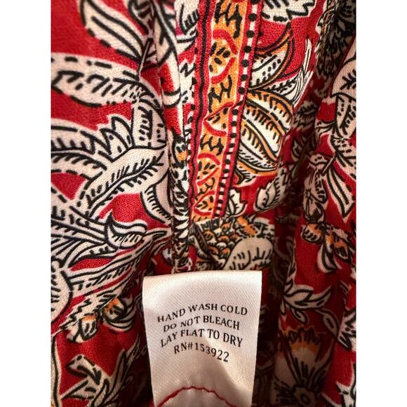 See and Be Seen Short Sleeve Top Size LG Red Print Tassels PERF for Fall - Picture 3 of 6